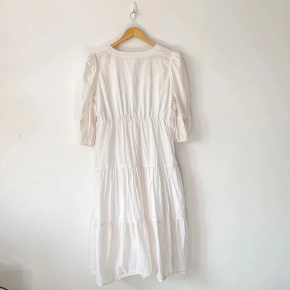 Hudson North Striped Prairie Picnic Puff Sleeve Tiered Midi Dress  Cotton Sz L - Picture 5 of 7